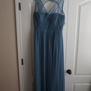 Bill Levcoff slate blue bridesmaid dress long